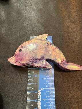 Hand Carved Dolphin Stone Figurine 107g Pastel Marble Look 4”